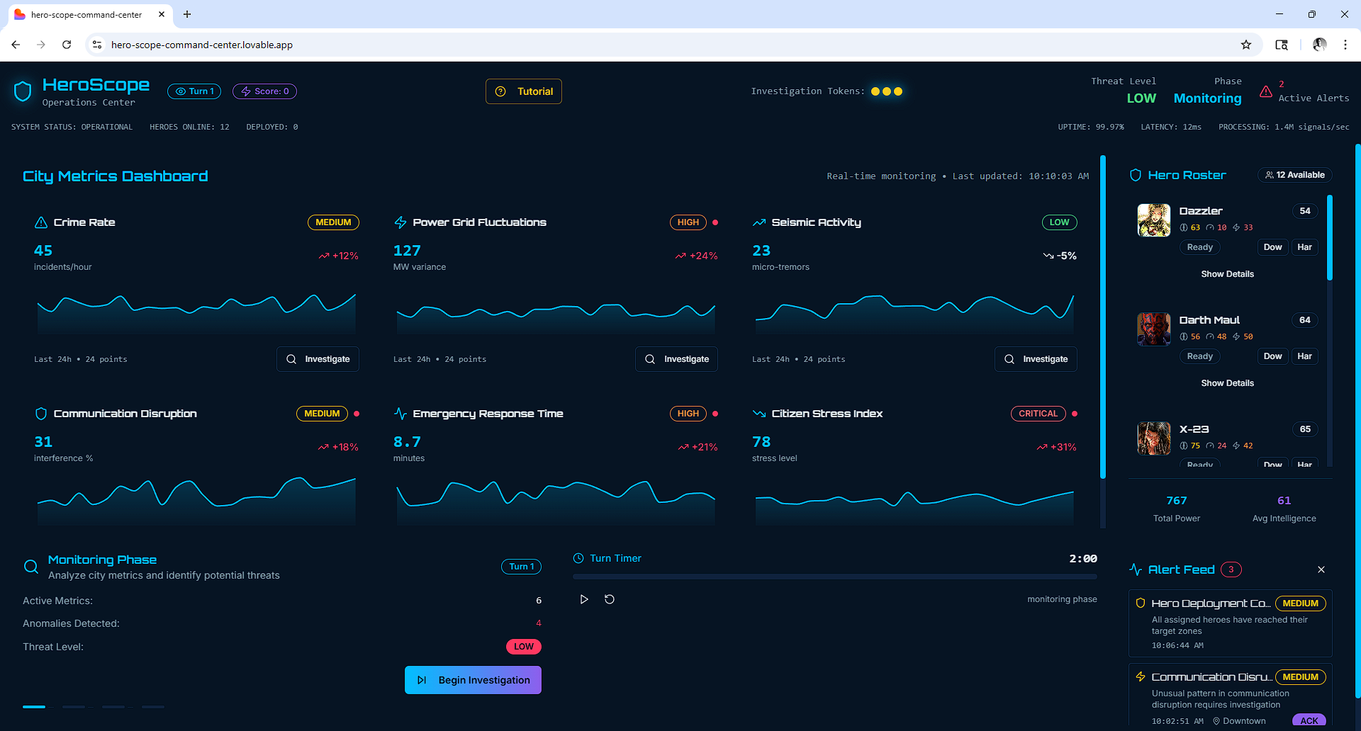 Screenshot of HeroScope Command Center