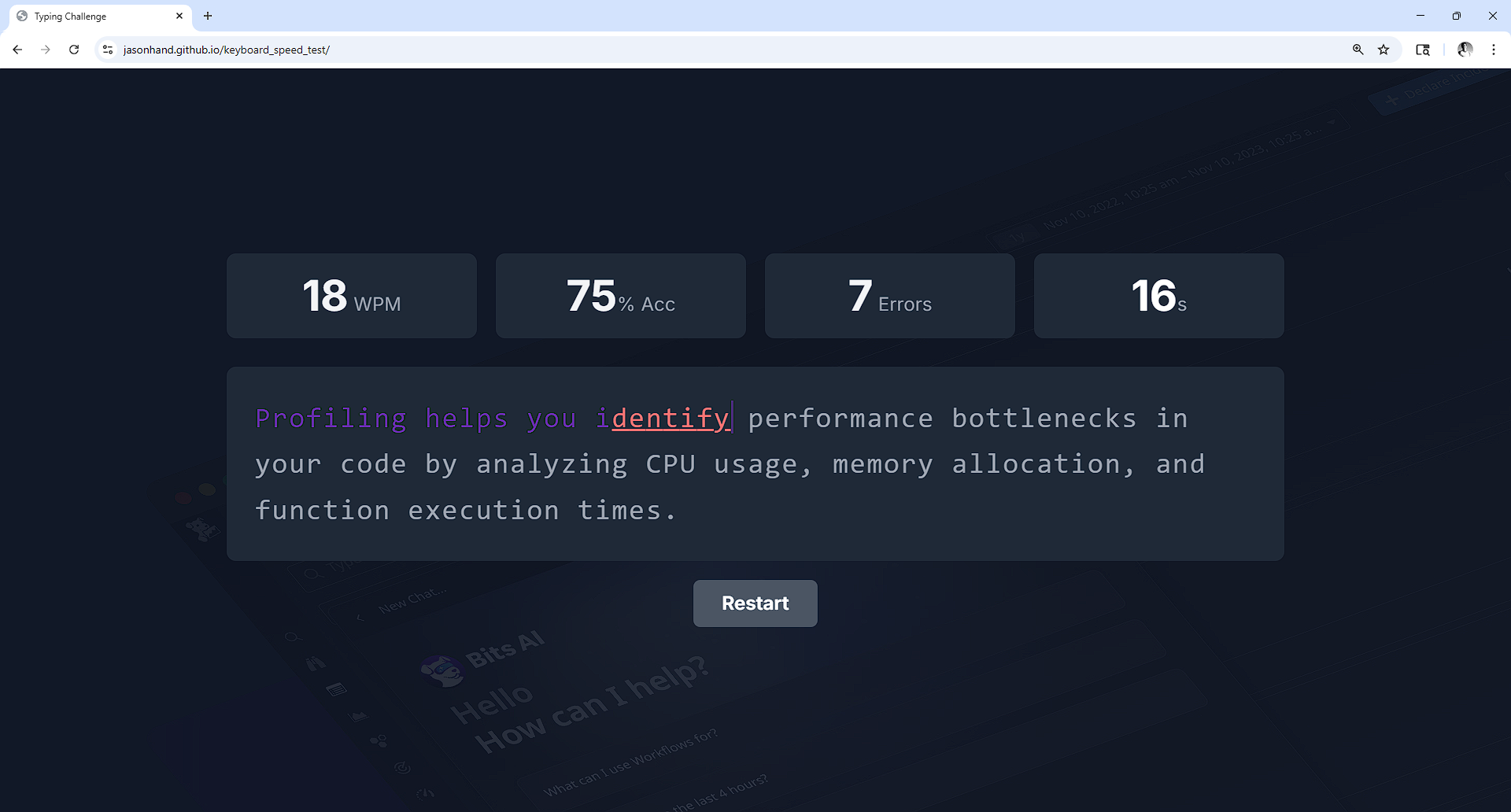 Screenshot of Datadog Typing Test