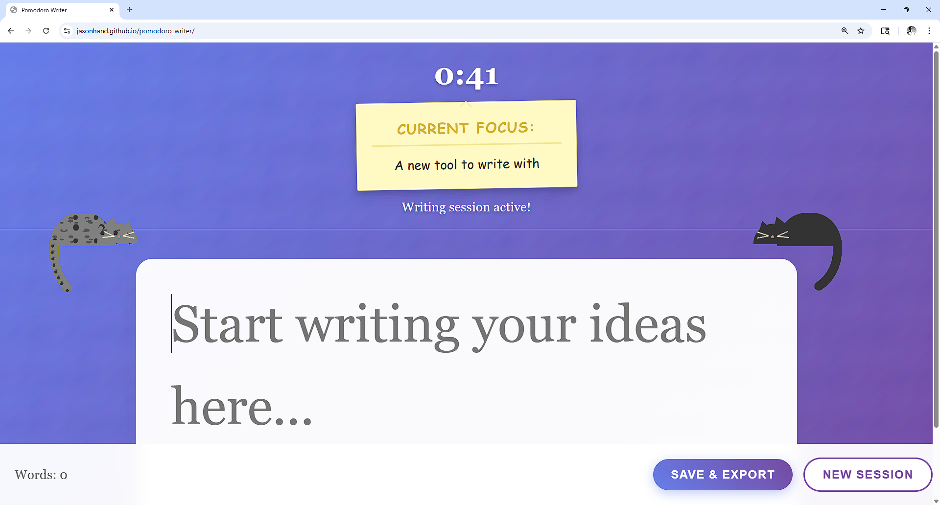 Screenshot of Pomodoro Writer