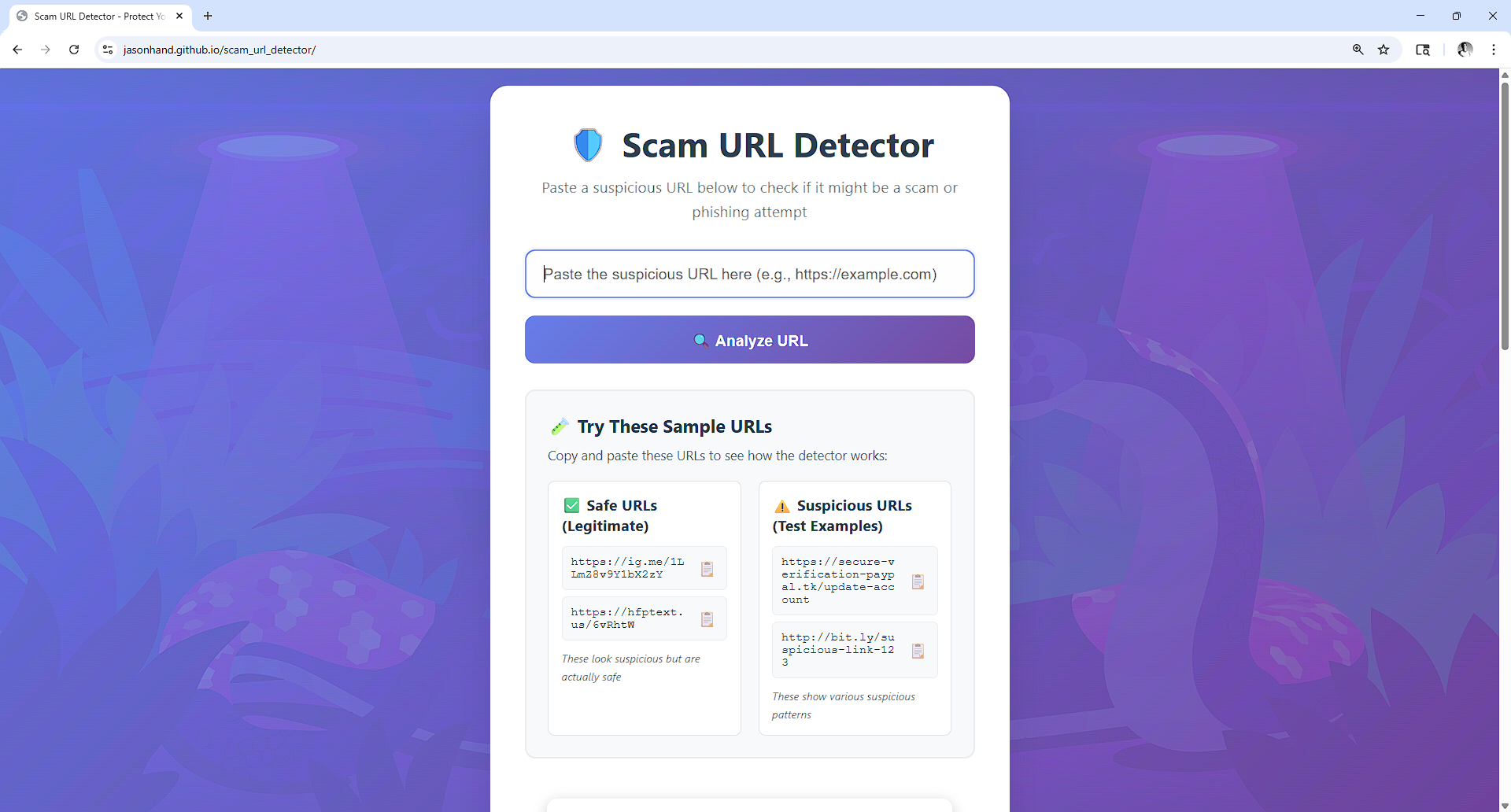 Screenshot of Scam URL Detector