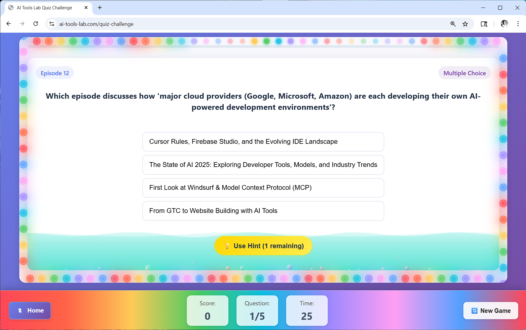 Screenshot of AI Tools Lab Quiz