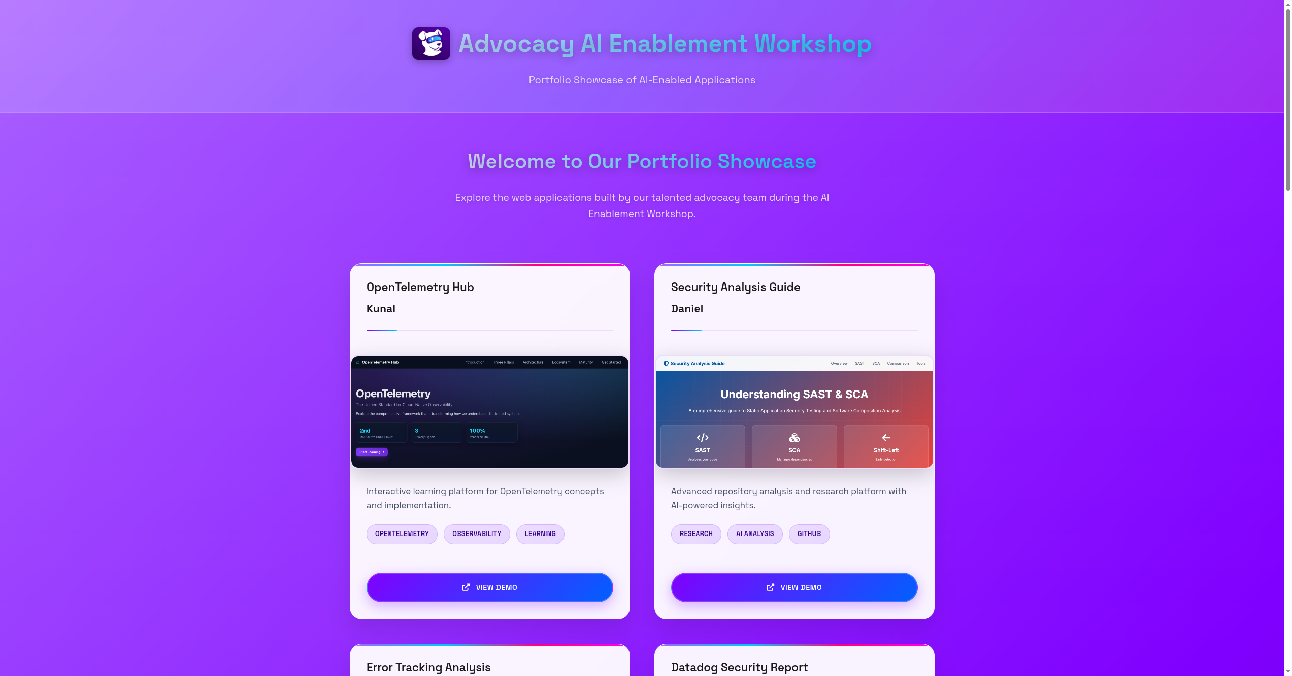 Screenshot of App Demo Showcase