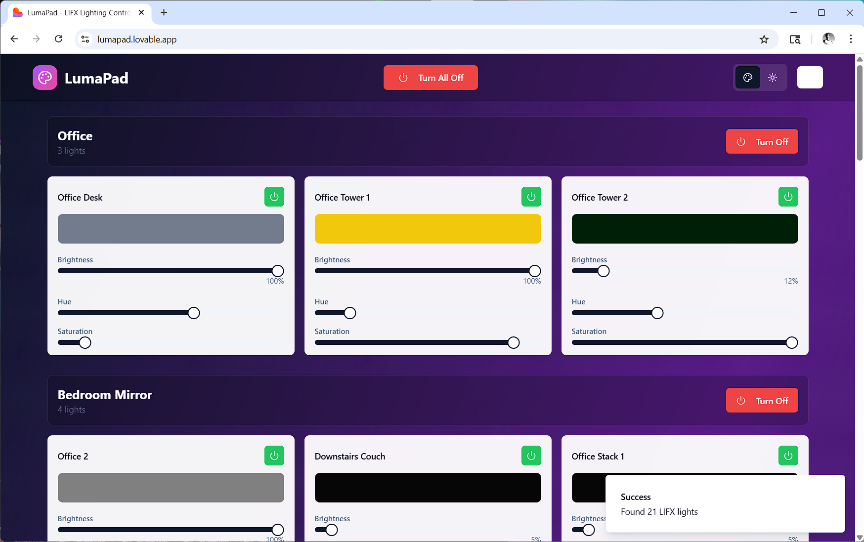 Screenshot of LIFX App