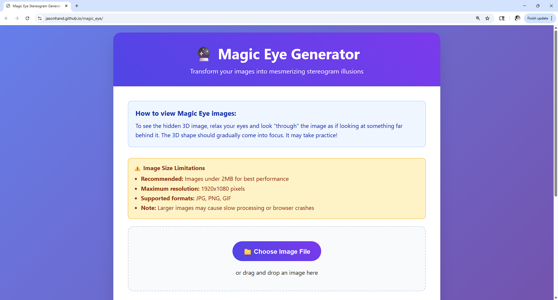 Screenshot of Magic Eye Generator