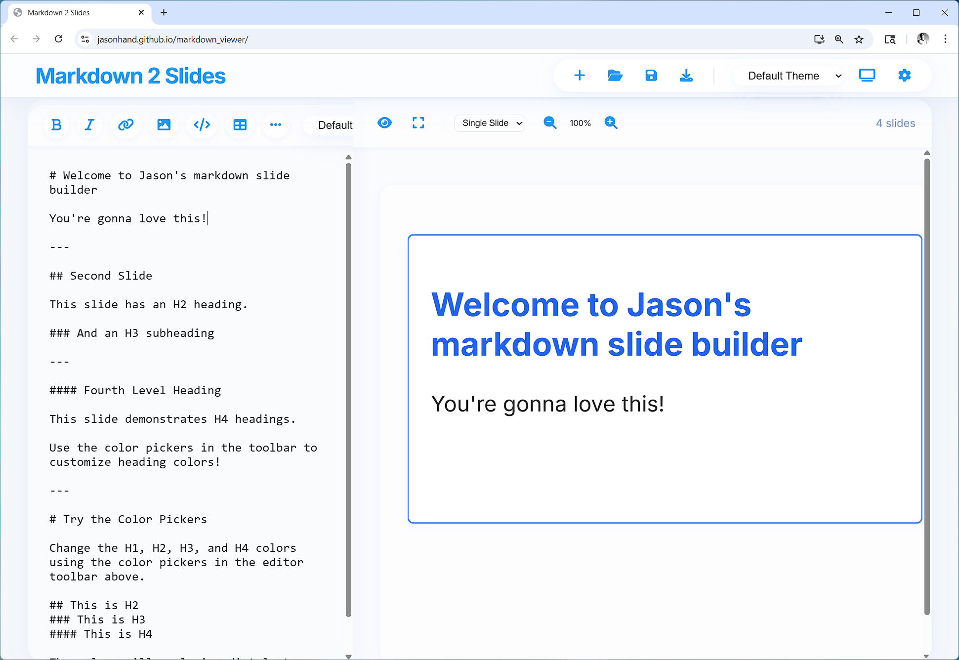 Screenshot of Markdown Viewer