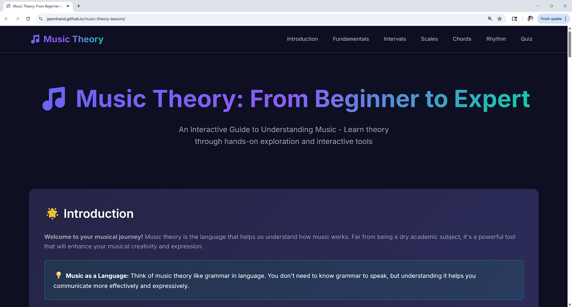 Screenshot of Music Theory Lessons