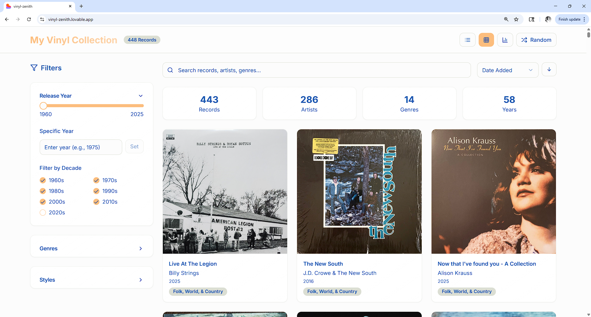 Screenshot of Vinyl Zenith