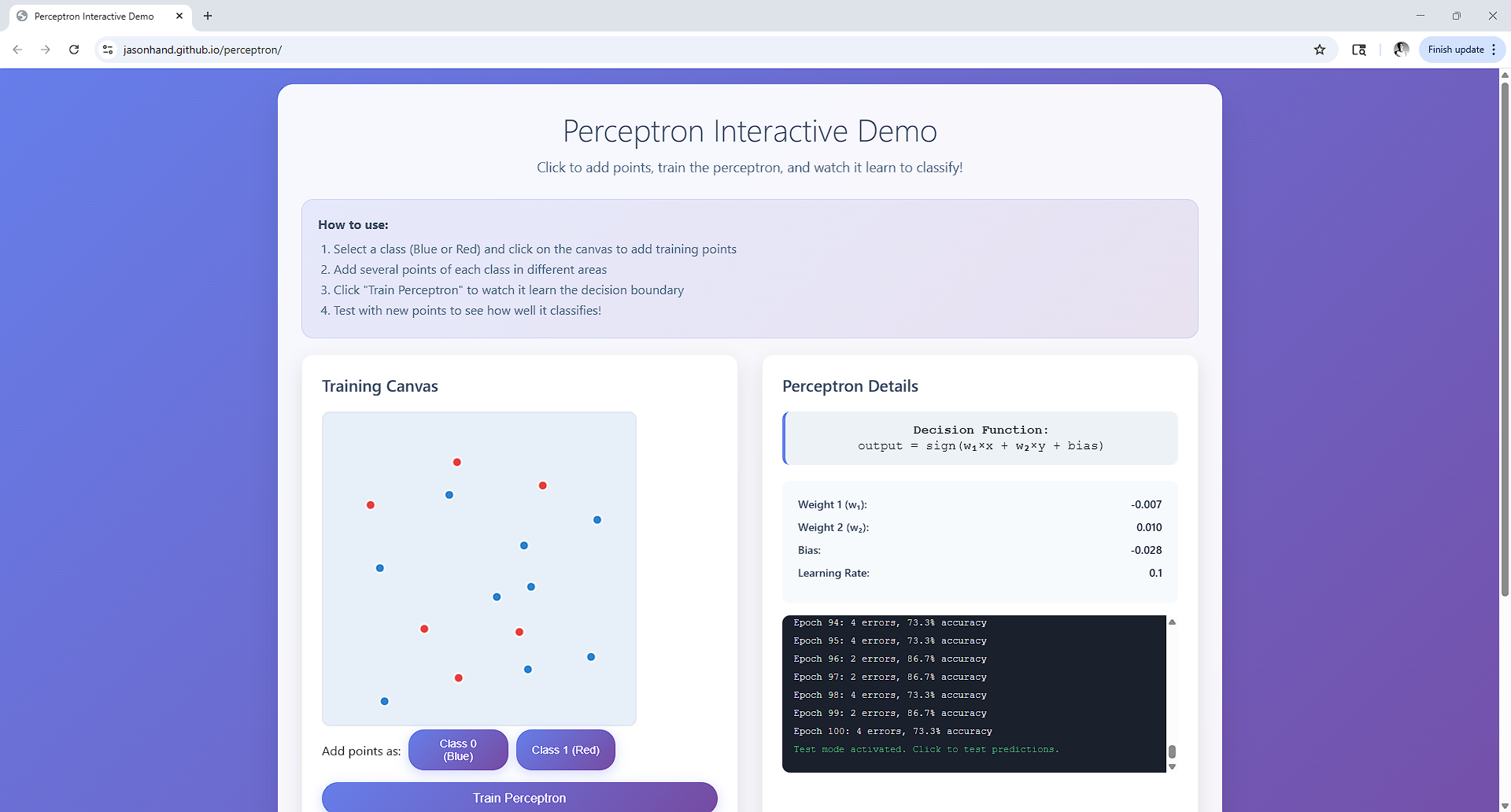 Screenshot of Perceptron Visualizer