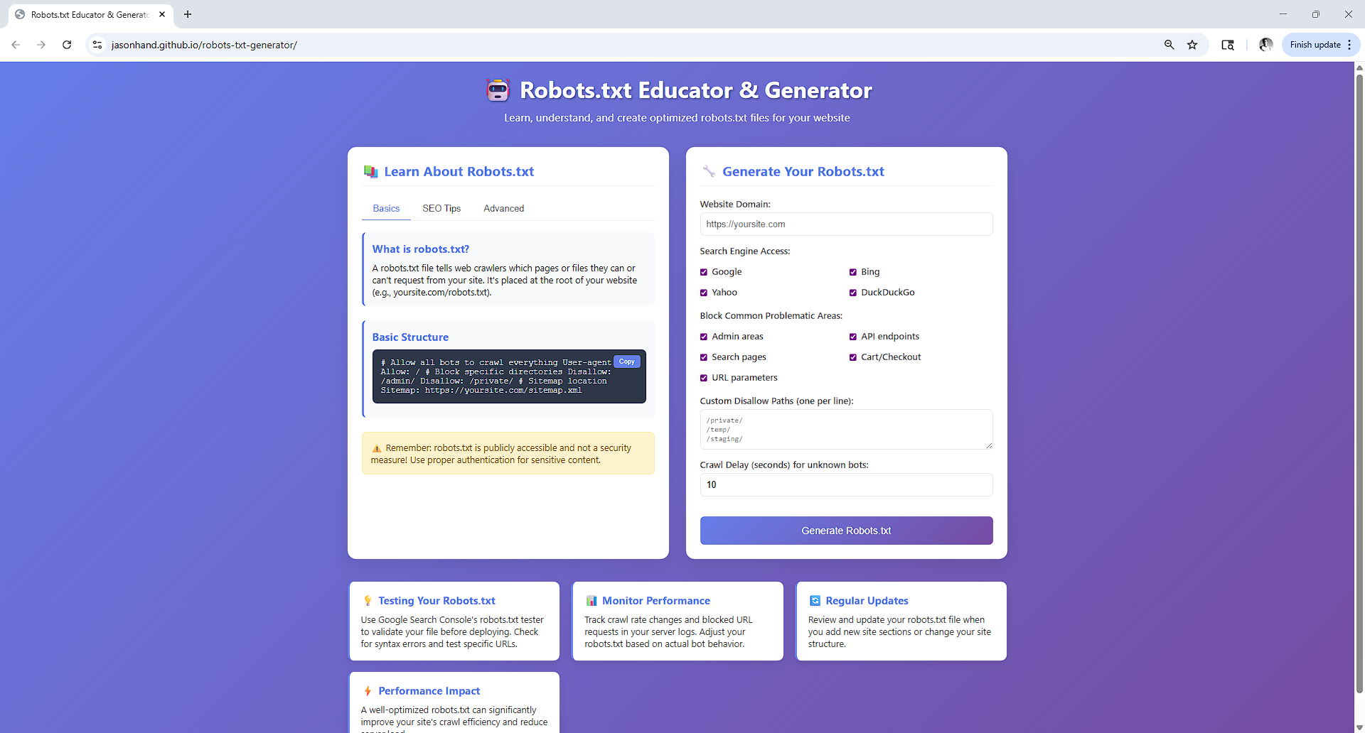 Screenshot of Robots.txt Generator