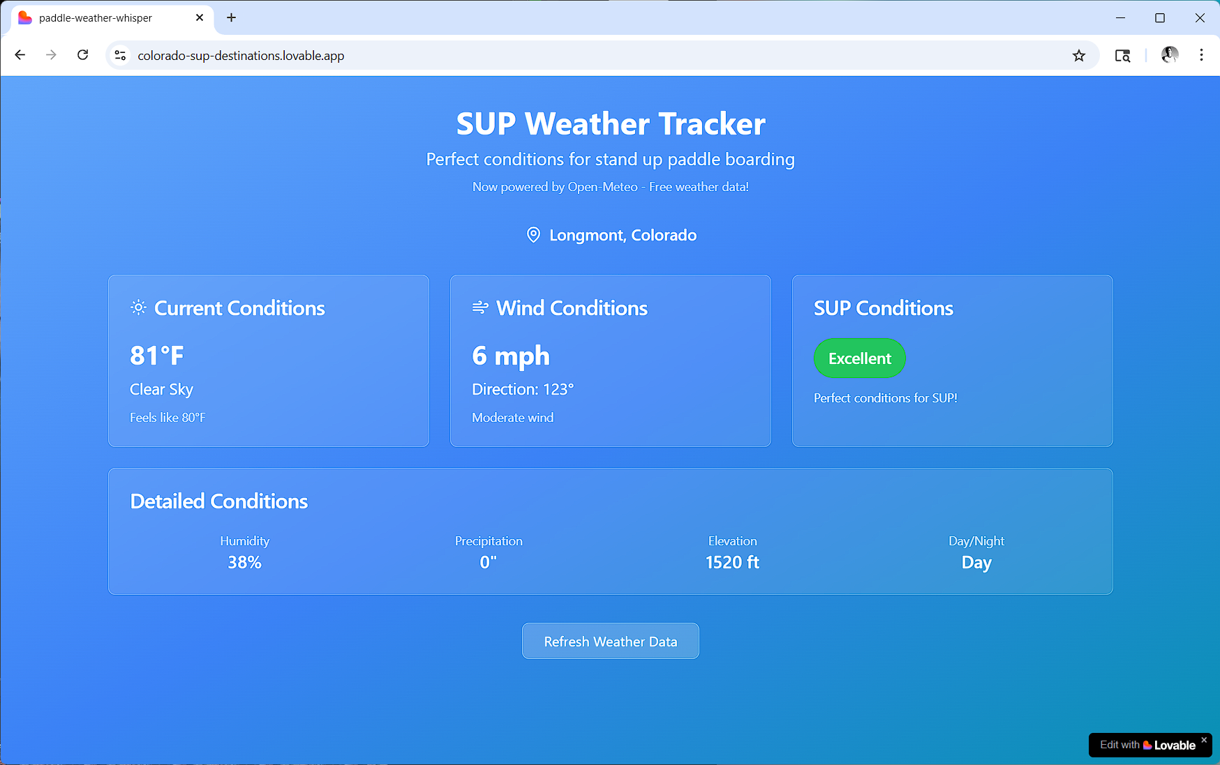 Screenshot of SUP Destinations